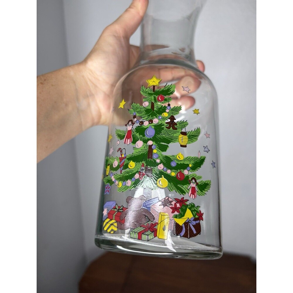 NIKKO Japan Christmas 1 Liter Glass Water / WINE CARAFE Happy Holidays Tree